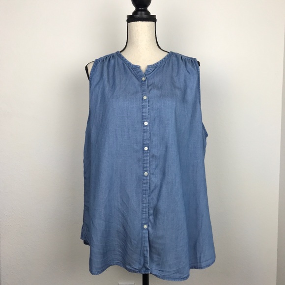 Loft chambray Sleeveless Denim Button Down XL - Picture 1 of 5